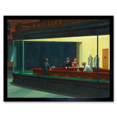 Wee Blue Coo Edward Hopper Nighthawks Iconic Painting 12X16" Framed Wall Art Print from B&Q