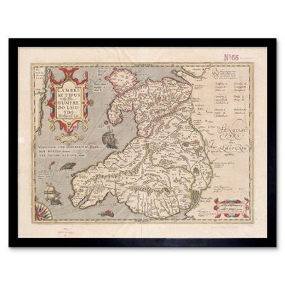 Artery8 Hondius 1633 Welsh Early Map Wales Cymru 12X16" Framed Wall Art Print from B&Q