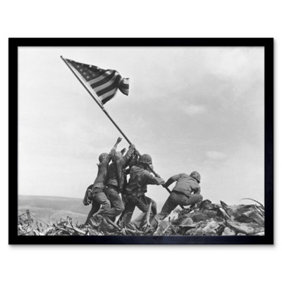 Artery8 Framed Wall Art Joe Rosenthal Marines Raising American Flag 1945 Photo Iwo Jima Iconic Ww2 Black And White12X16 Inch from B&Q