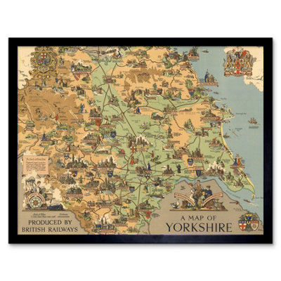 Artery8 Map Clark 1949 Yorkshire England British Railways Framed Wall Art Print from B&Q