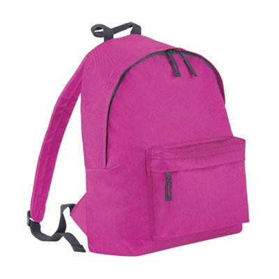 B&Q Beechfield Childrens Junior Fashion Backpack Bags / Rucksack / School (Pack Of 2) Fuchsia/ Graphite Grey (One Size)