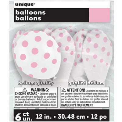 Unique Party Lovely Pink Dots Latex Balloons (Pack Of 6) Pink/white (One Size) from B&Q