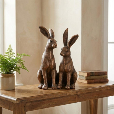 Bronzed Sitting Hares Ornament from B&Q