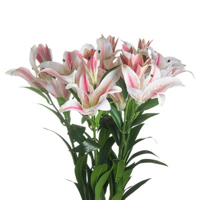 Hill Interiors Stargazer Lily Artificial Flower (Pack Of 1) White/pink (One Size) from B&Q