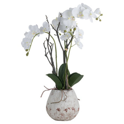 B&Q -  Orchid In Stone Pot White (70 X 46 X 46Cm)