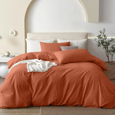 B&Q -  Plain Duvet Cover Set Double Rust With Fitted Sheet & PillowcasesPlain Bedding Duvet Cover