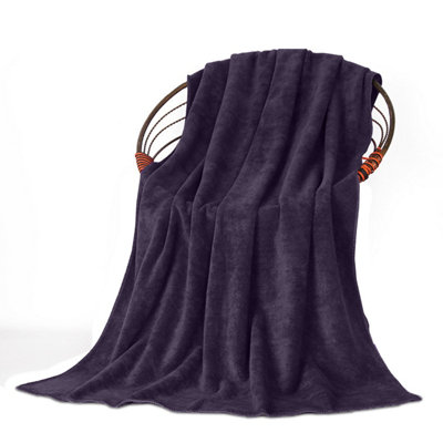 Oxford Homeware Reversible Throw Blanket Soft Warm & SofaBed Fleece ThrowPurple (Double 150X200Cm) from B&Q