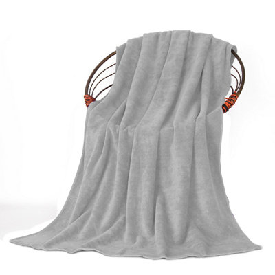 Oxford Homeware Reversible Throw Blanket Soft Warm & SofaBed Fleece ThrowSilver (Double 150X200Cm) from B&Q