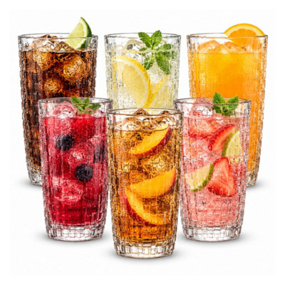Simpa Unisex Clear Embossed Rattan Glasses - 425Ml - Set Of 6 In - Image 3