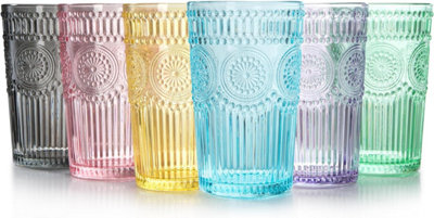 Simpa 380Ml Vintage Embossed Multicolour Highball Drinking GlassesSet Of 6 from B&Q