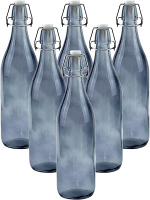 Simpa 6Pc Grey 1L Glass Bottles With Swing Top Lids1 Litre from B&Q