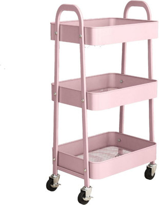 Simpa 3 Tier Metal Multipurpose Wheeled Storage CartPink from B&Q