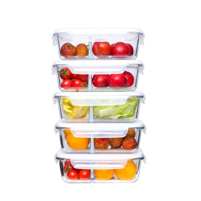 Simpa 5Pc 2 Portion Glass Food Containers 1020Ml.