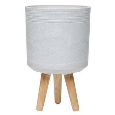 Simpa Urban 12L Round Plastic Planter With Wooden Legs from B&Q