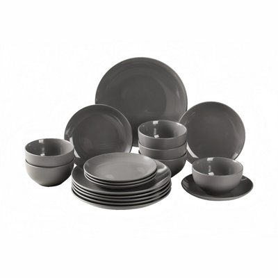 Simpa 18Pc Grey Dinnerware Porcelain Set: 6 Dinner Plates6 Side Plates & 6 Bowls. from B&Q
