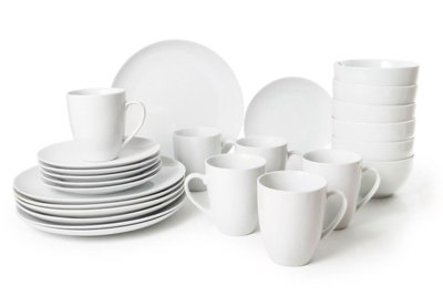 Simpa 24Pc White Ceramic Dinner Set. 6 Dinner Plates6 Side Plates6 Bowls & 6 Mugs. Dishwasher & Microwave Safe. from B&Q