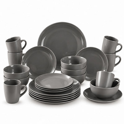 Simpa Unisex Grey 24Pc Glazed Ceramic Stoneware Dinner Set - Image 3