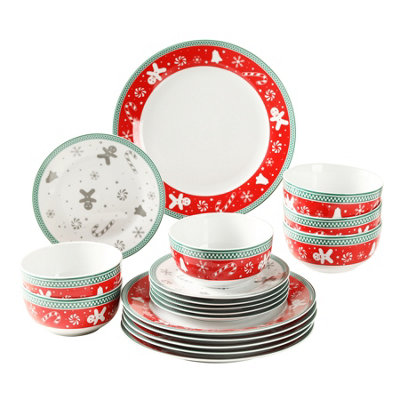 Simpa 18Pc Yuletide Charm Festive Christmas Ceramic Dinner Set. from B&Q