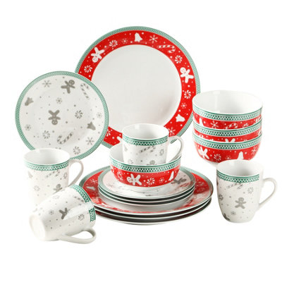 Simpa 16Pc Yuletide Charm Festive Christmas Ceramic Dinner Set. from B&Q