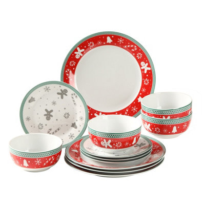Simpa 12Pc Yuletide Charm Festive Christmas Ceramic Dinner Set. from B&Q