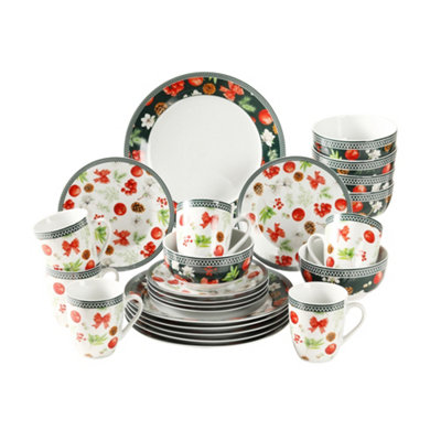 Simpa Unisex Multicolor Christmas Flora Orchard Ceramic Dinner Set | Size: 24 Pack - Image 3