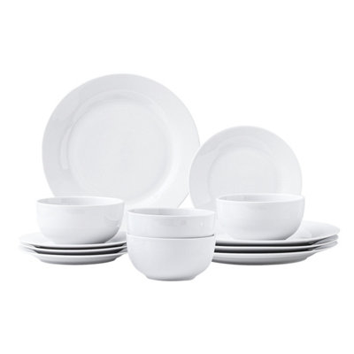Simpa Unisex White Timeless Porcelain Dinner Set | Size: 12 Pack - Image 3