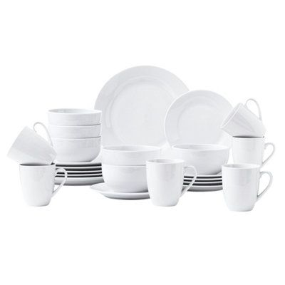 Simpa Unisex White Timeless Porcelain Dinner Set | Size: 24 Pack - Image 3