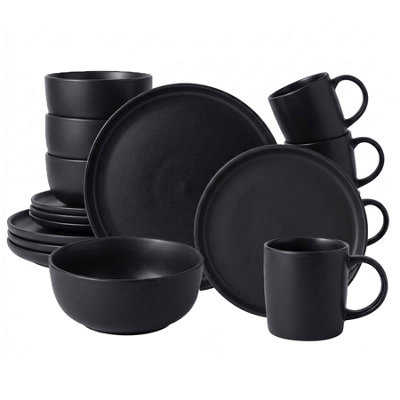 Simpa Unisex Black Époque Matt Glaze Stoneware Dinner Set | Size: 16 Pack - Image 3