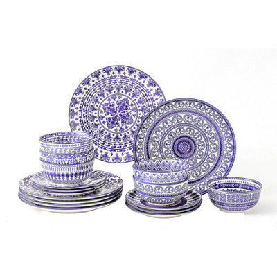 Simpa Unisex Multicolor Blue Florentine Porcelain Dinner Set. Dishwasher & Microwave Safe | : Size 18 Pack - Image 3