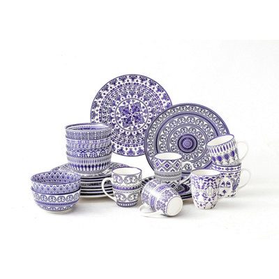 Simpa Unisex Multicolor Blue Florentine Porcelain Dinner Set. Dishwasher & Microwave Safe | : Size 24 Pack - Image 3