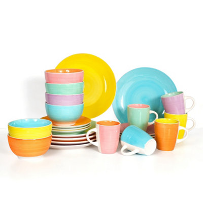 Simpa Unisex Multicolor Cloud Nine Hand Painted Assorted Colour Stoneware Dinner Sets | : Size 24 Pack - Image 3