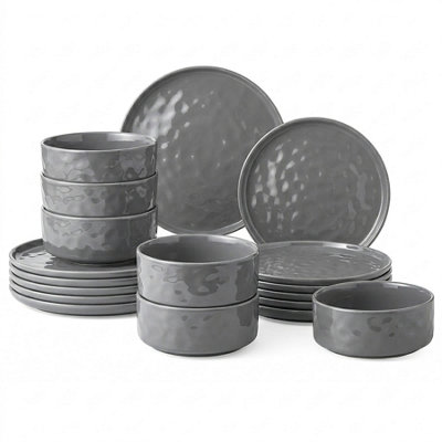 Simpa Unisex Grey Artisan Hammered Range Stoneware Dinner Set In | : Size 18 Pack - Image 3