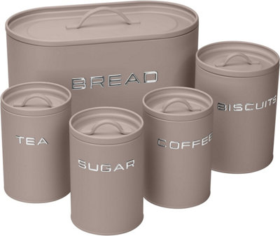 Simpa 5Pc Stylish Matt Mushroom Metal Kitchen Storage Set. from B&Q