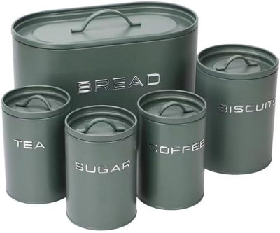 Simpa 5Pc Stylish Matt Green Metal Kitchen Storage Set. from B&Q