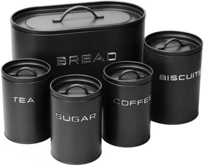 Simpa 5Pc Stylish Matt Black Metal Kitchen Storage Set. from B&Q