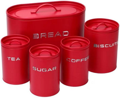 Simpa 5Pc Stylish Matt Red Metal Kitchen Storage Set. from B&Q