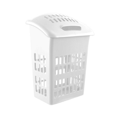 B&Q -  60L Upright White High Gloss Plastic Laundry Basket