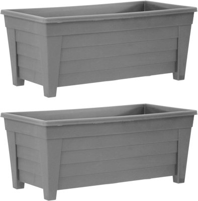 Simpa Grosvenor 55Cm Grey Plastic Trough Garden Planter Set Of 2 Pots from B&Q
