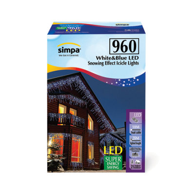 Simpa 960 Led Blue & White Multi-Action Icicle Lights from B&Q