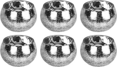 B&Q -  6Pc Mercury Silver Crackled Glass Candle Tealight Holders