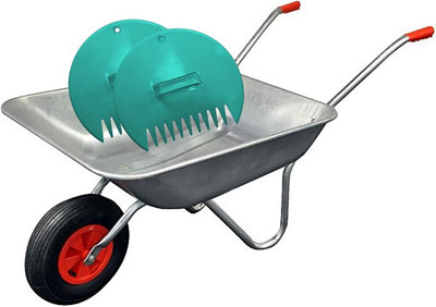 Simpa 65L Galvanised Steel Tray Wheelbarrow With Pnuematic Tyre And Plastic Leaf Grabber Set. from B&Q