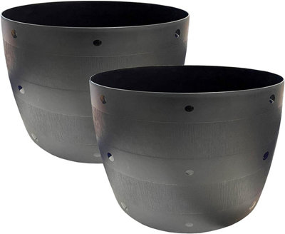 B&Q -  2Pc Black Flexi Half Barrel Plastic Planters.