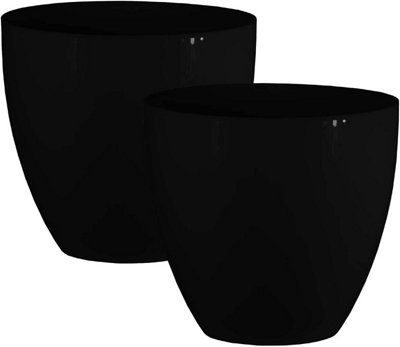 Simpa 2Pc Avant-Garde Black Gloss Plastic Planter 33Cm (Dia). from B&Q