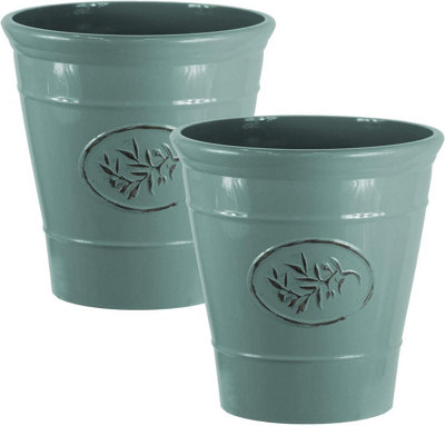 Simpa 2Pc Green Country Style Gloss Plastic Planter 23Cm (Dia). from B&Q
