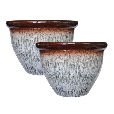 Simpa 2Pc Grey Drip Glaze Effect Plastic Planters 23Cm (Dia) from B&Q