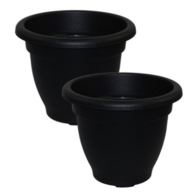Simpa 2Pc Black Round Winchester Plastic Garden Planters 35Cm (Dia). from B&Q