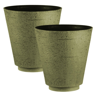 Simpa 2Pc Hudson Grey/green Textured Effect Plastic Planters 33Cm (Dia). from B&Q