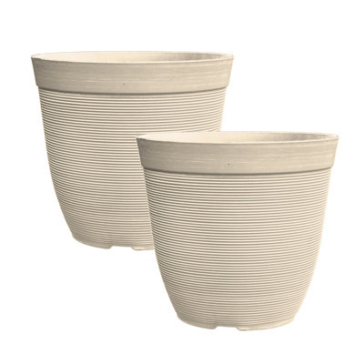 Simpa 2Pc Beige Rustic Ridge Plastic Planters. from B&Q