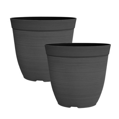 Simpa 2Pc Black Rustic Ridge Plastic Planters. from B&Q