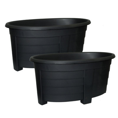 Simpa 2Pc Black Oval Plastic Planters 55Cm (Dia). from B&Q